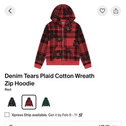 Denim Tears Plaid Red Zip hoodie XL