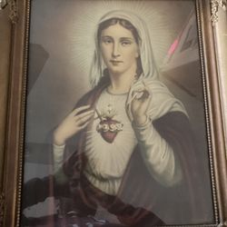 Antique Original Sacred Heart Of Virgin Mary 