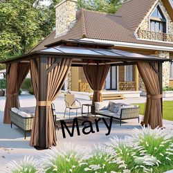 NEW GAZEBO WITH DOUBLE POLYCARBONATE ROOF, CURTAINS INCLUDES. Comes in 2 Boxes.  $699 Assembly & Delivery Available For Additional Fee.  Puedo entrega