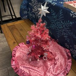Mini Pink Christmas Tree And Skirt 