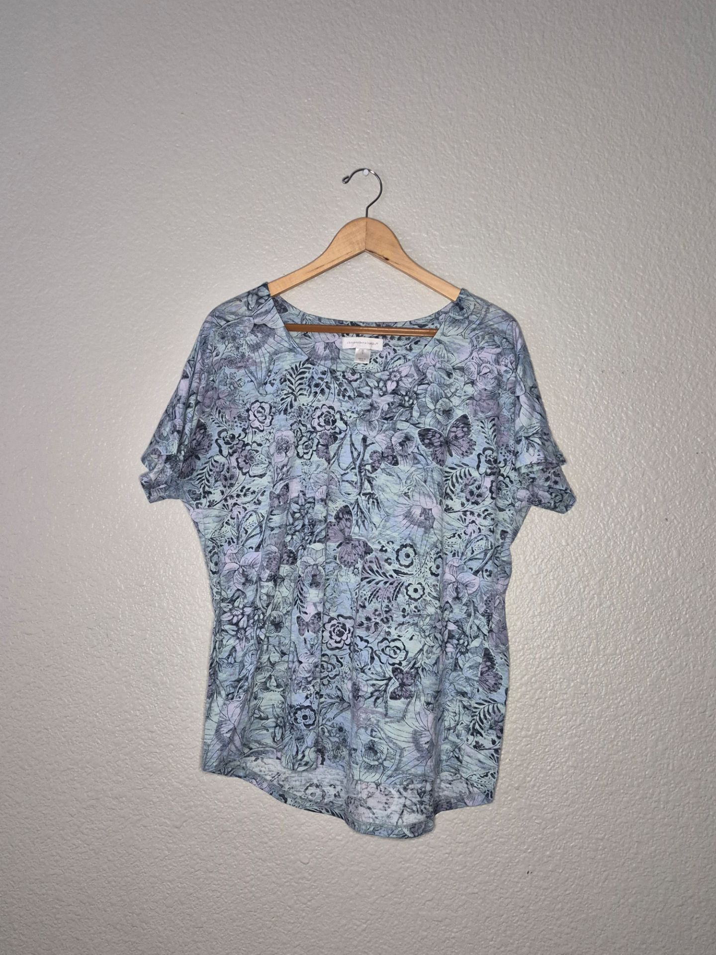 NWOT Christopher And Banks Women's Multi-Color Floral/ Butterfly Shirt Size: L