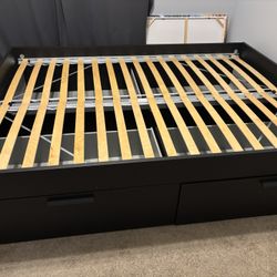 Queen IKEA Platform Bed w/ Storage Drawers – Dark Brown/Black (Frame Only)