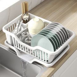 NEW Large White Dish Drying Rack w/ Drainboard