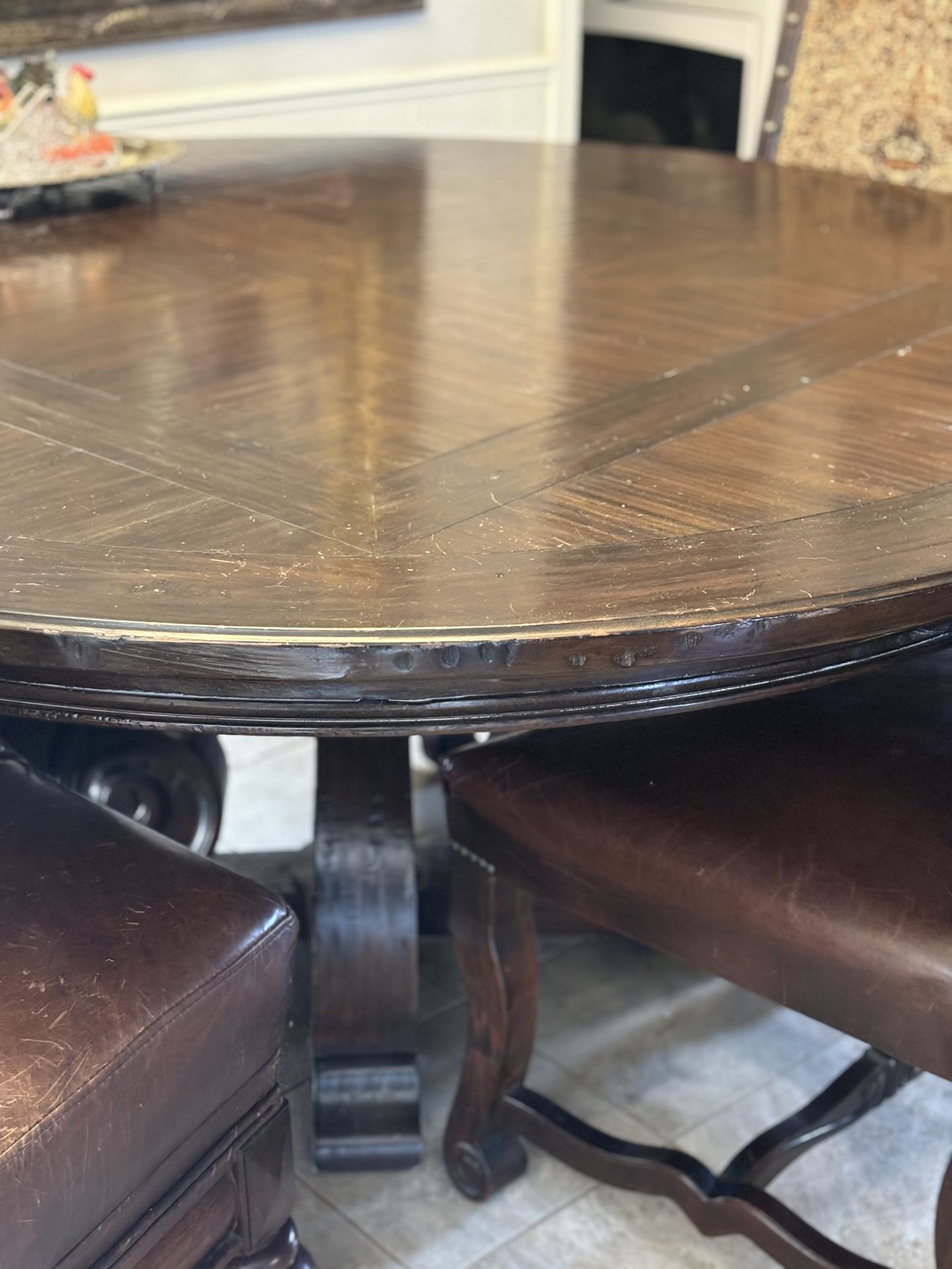 Heirloom Walnut Table with Dining Chairs and Benches