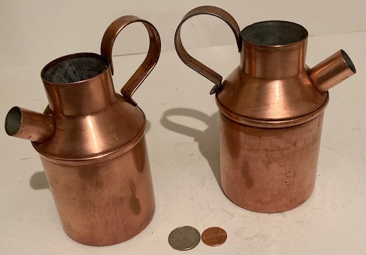 Vintage Set of 2 Metal Copper Pitchers, 6" x 3", Kitchen Decor, Table Display, Shelf Display, These Can Be Shined Up Even More