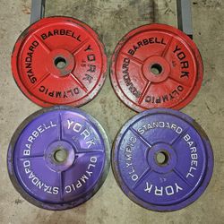180lbs vintage York milled Olympic 2" weights painted