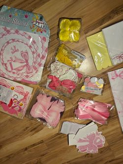 Pink and Yellow Bow Themed Decorations