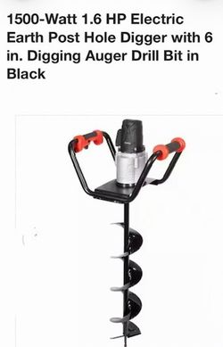 1500-Watt 1.6 HP Electric Earth Post Hole Digger with 6 in. Digging Auger Drill Bit in Black 85060/3