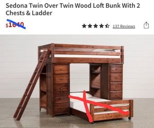 Sedona Twin Over Bunk Loft w/ 2 Chests and Ladder