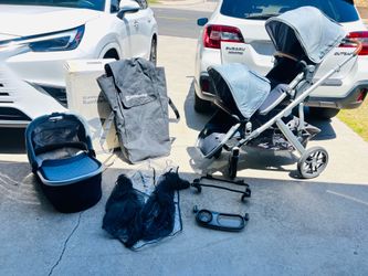Uppababy Vista double stroller in Blue Melange
