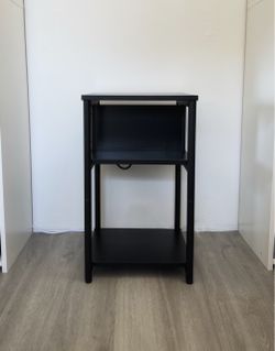 Nightstand / End Table with Built-In Charging Station – Black | 3-Tier | USB + AC Outlets
