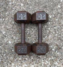 20 lb Dumbbells set dumbbell Cast Iron Hex lbs weights weight 20lb 20lbs pair pounds pound #