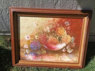 Framed Painting Vase and Flowers By M Richardson 29" x 23"