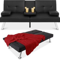 Modern Convertible Futon (Upholstered Faux Leather)