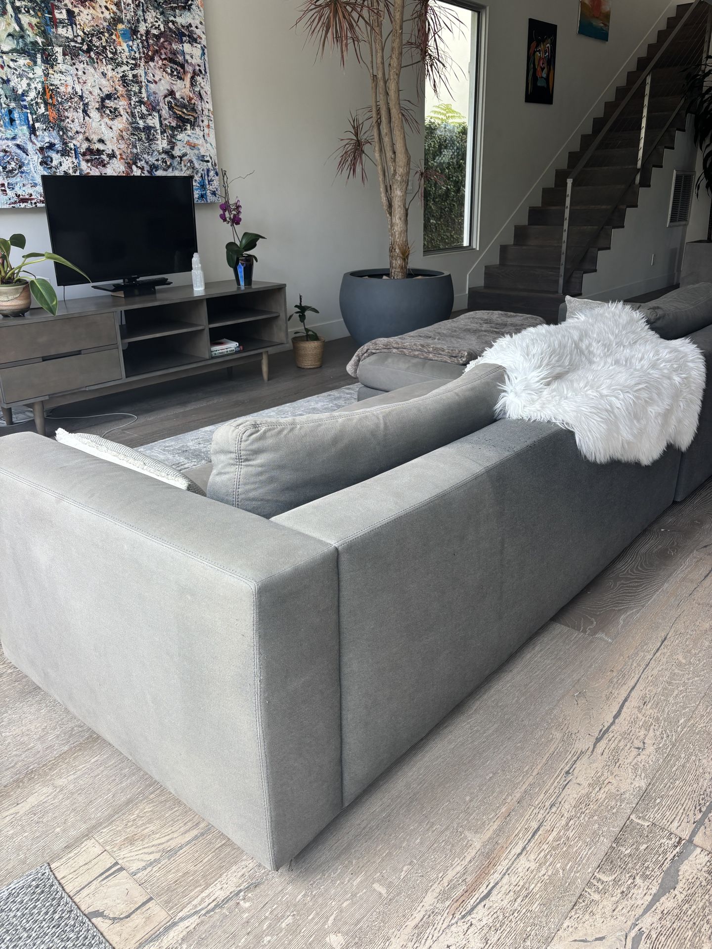 CB2 blue gray sectional couch