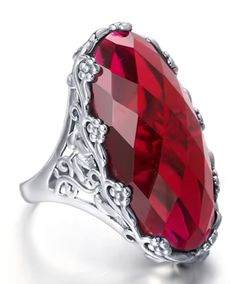 925 Sterling Silver Red Ruby 15x28 mm Oval Cocktail Ring