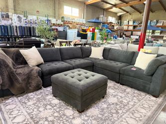 Grey Fabric Sectional 7 piece with ottoman