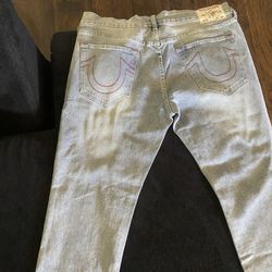 red stitched true religion jeans