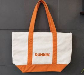 Dunkin Tote Bag White & Orange Coffee & Tea Theme Coffee Shop Merchandise