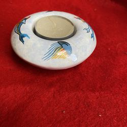 1.5 Inch x 3.5 Inch Handmade In Greece Ceramic White Greek Pottery Ocean Design Candle Holder Imported From Greece 