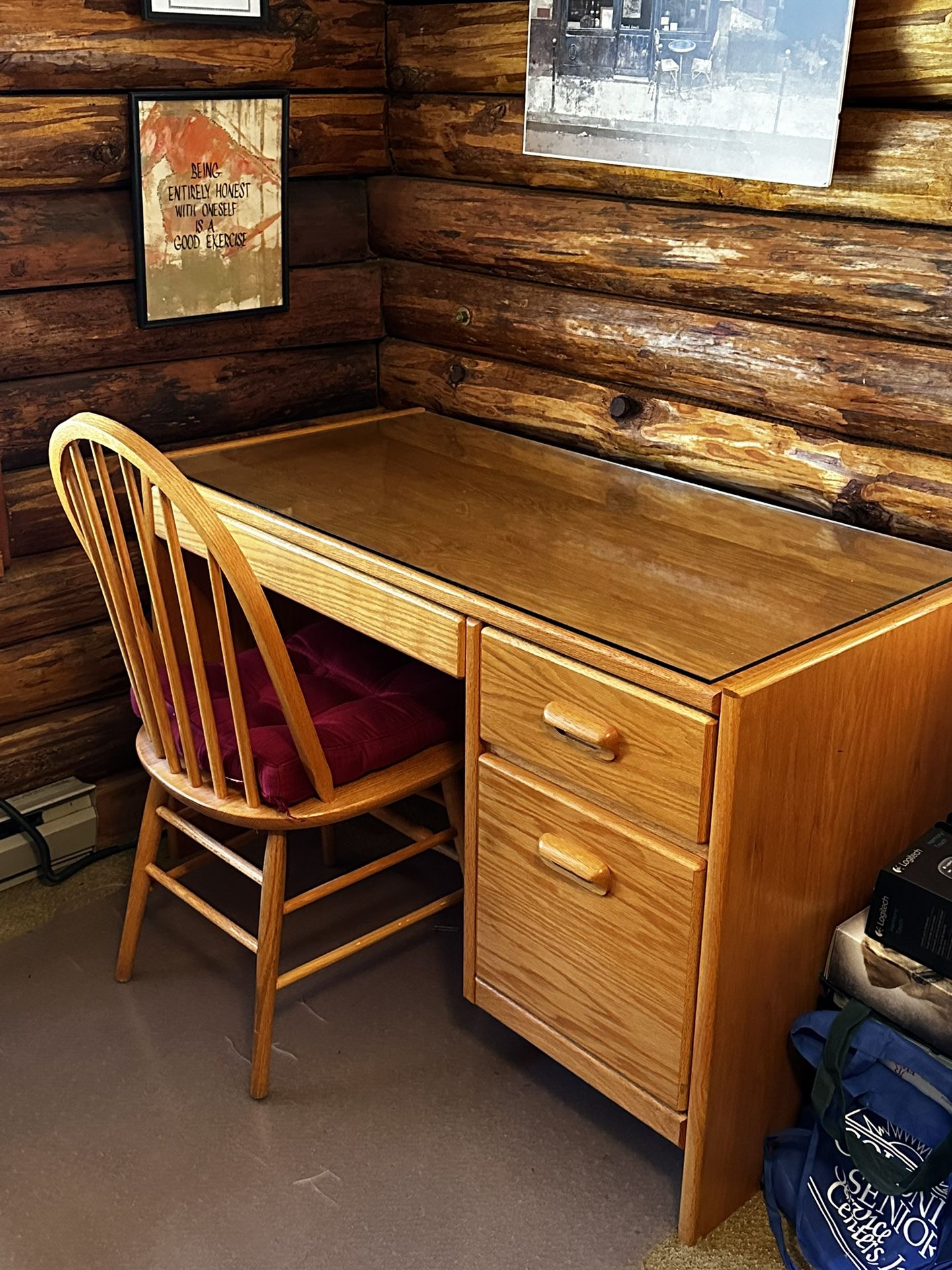 Desk & Matching Chair - Wood!! - Make An Offer!!