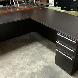 Single cabinet L shaped desk