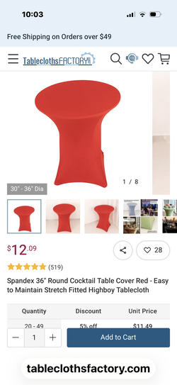 Red 36” cocktail table spandex cover