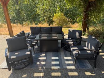 Outdoor 7 piece Patio Set with Fire Pit Table