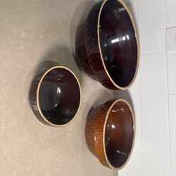 Set of 3 Glazed Stoneware Mixing Bowls