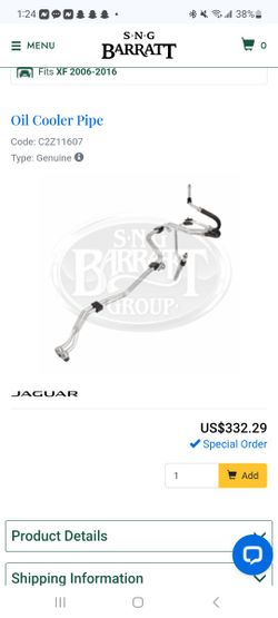 C2Z11606 JAGUAR oils Cooler Pipe New