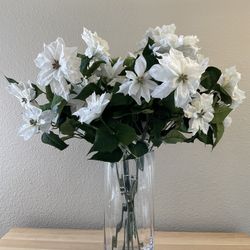 NEW Allstate Floral 23” White Glitter Artificial Mini Poinsettia Spray Flowers