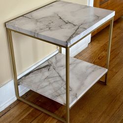 White Marble/Gold End Table