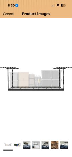 BRAND NEW - MonsterRax Overhead Garage Storage Rack - 4 x 8 Ceiling Racks for Garage Shelving, Organization, Adjustable Hanging Storage, Grey, 12"- 21