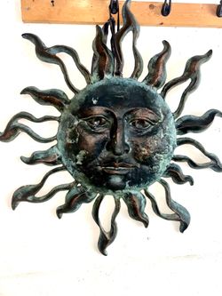 Large 30” Antique  Metal Sunburst Metal Wall Sculpture, Mid 20th Century, Garden Patio Element or Indoor