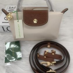 White Longchamp Le Pliage mini bag