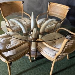 48” “Elephant “ Table With 4 Wicker Chairs
