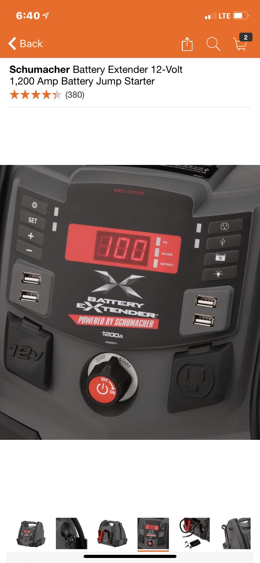 Schumacher Battery Extender 12-Volt 1,200 Amp Battery Jump Starter