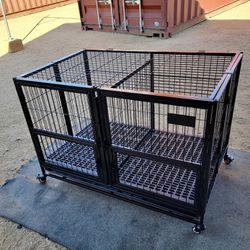 43” Large Heavy-Duty Dog Cage Kennel With Removable Center Divider; Stackable Up To 3- Tiers (New)