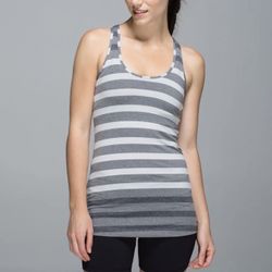 LULULEMON Grey Marshmallow Stripe Cool Racerback Tank Top