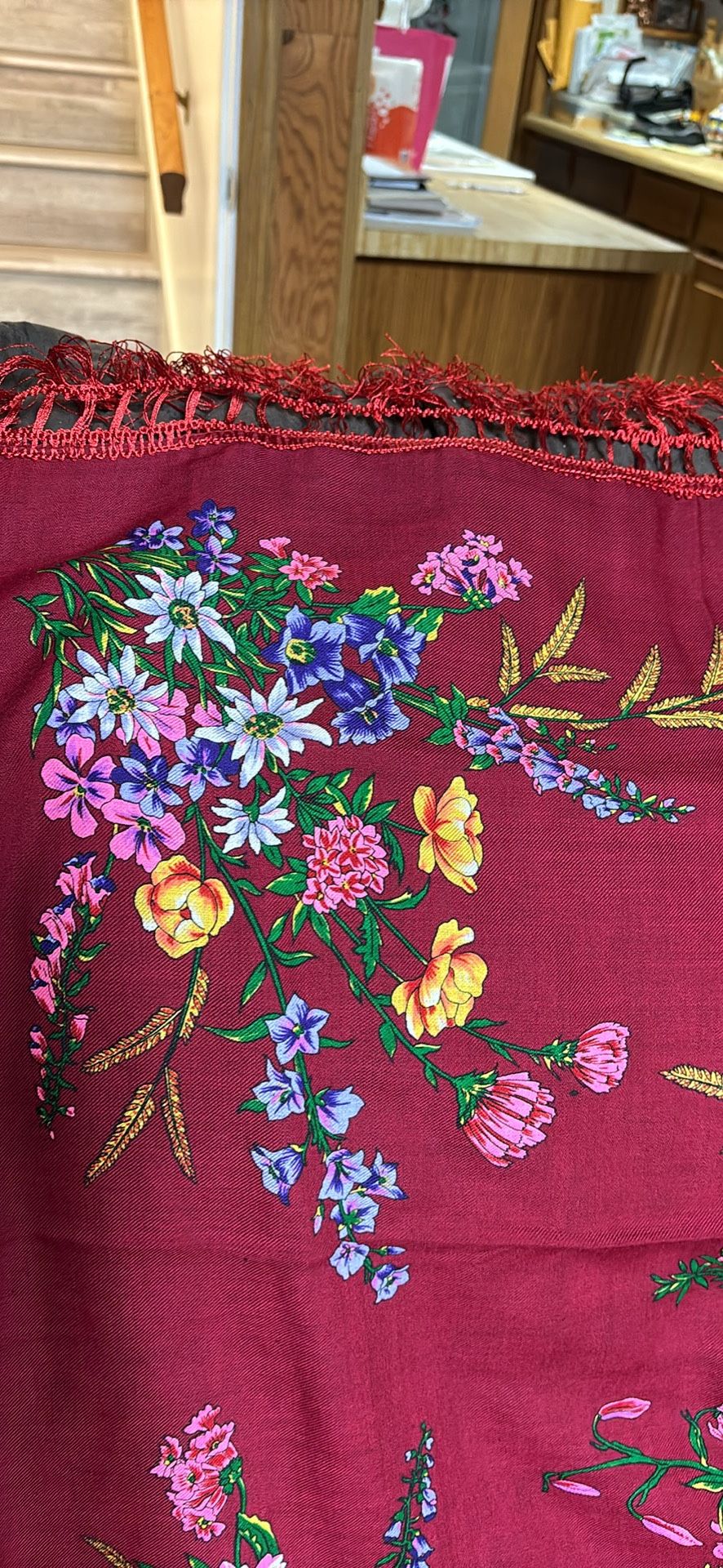 vintage  scarf  Wool 28x28 Oktoberfest  alpine dolomite dirndl tyrol Floral 