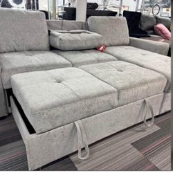Sleeper Sectional With Chaise  With Stop Down Table USB Ports Power Outlet 
