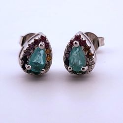Pear Paraiba Tourmaline & Topaz Silver Earrings