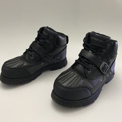 US Polo Assn. Boys Kedge Lace-Up Buckle Black Boots Size 2 Youth
