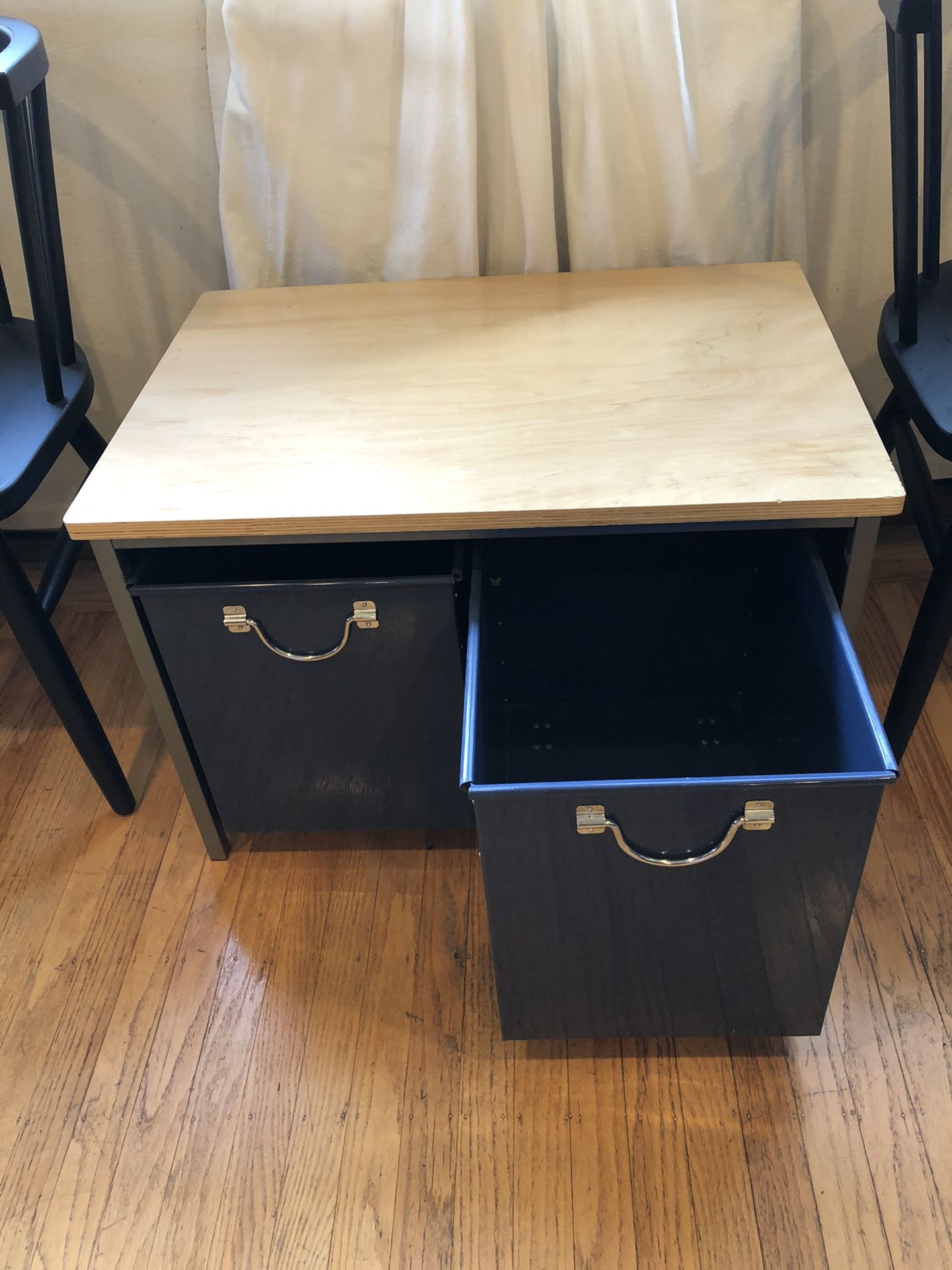 PBTeen inspired small table with 2 rolling storage bins