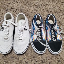 Women's Vans Bundle White Size 6 & Electric Flames Size 5.5 Both For $8
