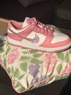 ✨ Nike Dunk Low Pink Custom Rhinestone Swoosh ✨