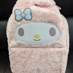 Sanrio x Loungefly Hello Kitty & Friends MY MELODY Pink Furry Plush Mini Backpack New With Tags