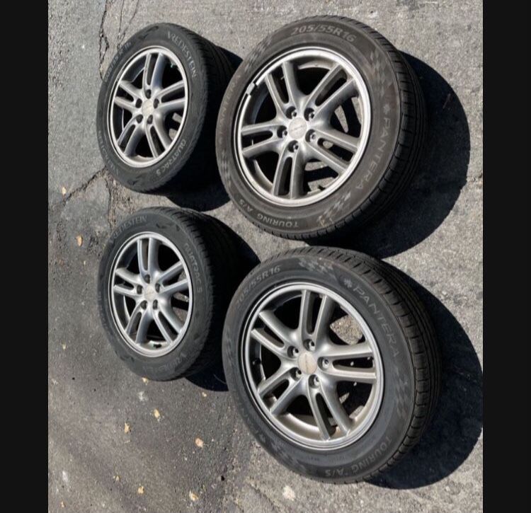 4 — 205/55r16 5x100 5x3.94 Stock Subaru Impreza Toyota Prius Corolla Wrx Crosstrek Wheels Rims Good Treads 80% Tires!!