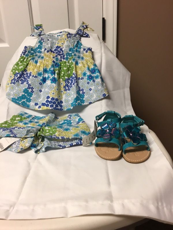 NWT Gymboree 3pc set Top 18-24mo Shorts 12-18mo Sandals By Cherokee Size 5 Pickup 27603 27529 27610 pet and smoke free home (FIRM) please