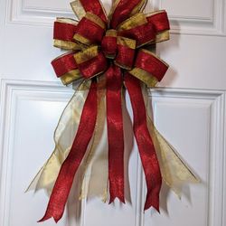 Beautiful 12" X 22" Valentine's Big Bow With Red And Gold Ribbon